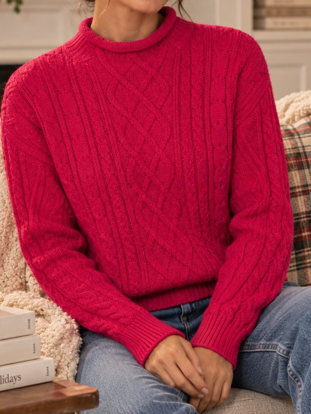 J.Crew Factory Cable Knit Mockneck Sweater Small Pink Preppy Academia
